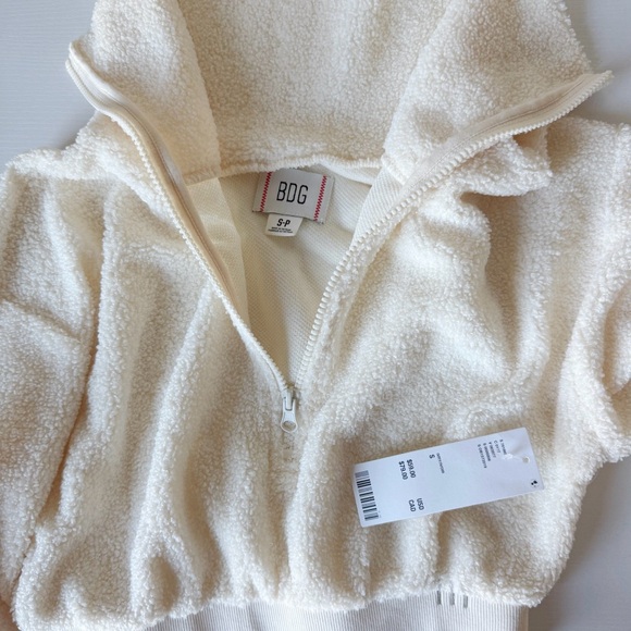Urban Outfitters | BDG New Leaf Quarter Zip Cropped Sweatshirt NWT Small Fuzzy - Picture 10 of 11